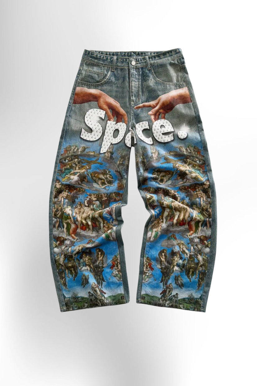 Men's Graphic Wide Leg Loose Casual Jeans