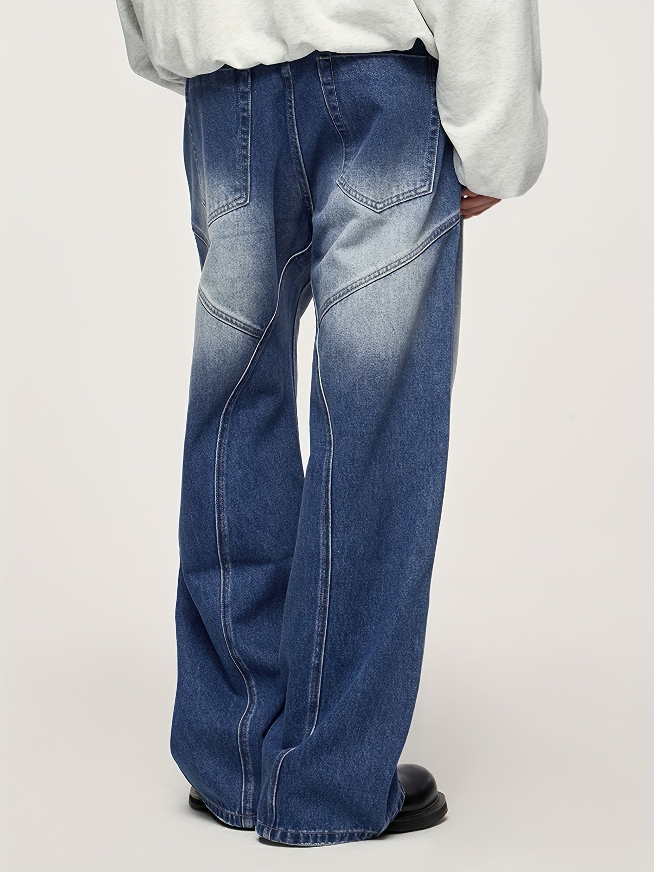 Men's Fashionable Washed Cut-Off Wide-Leg Faux Denim