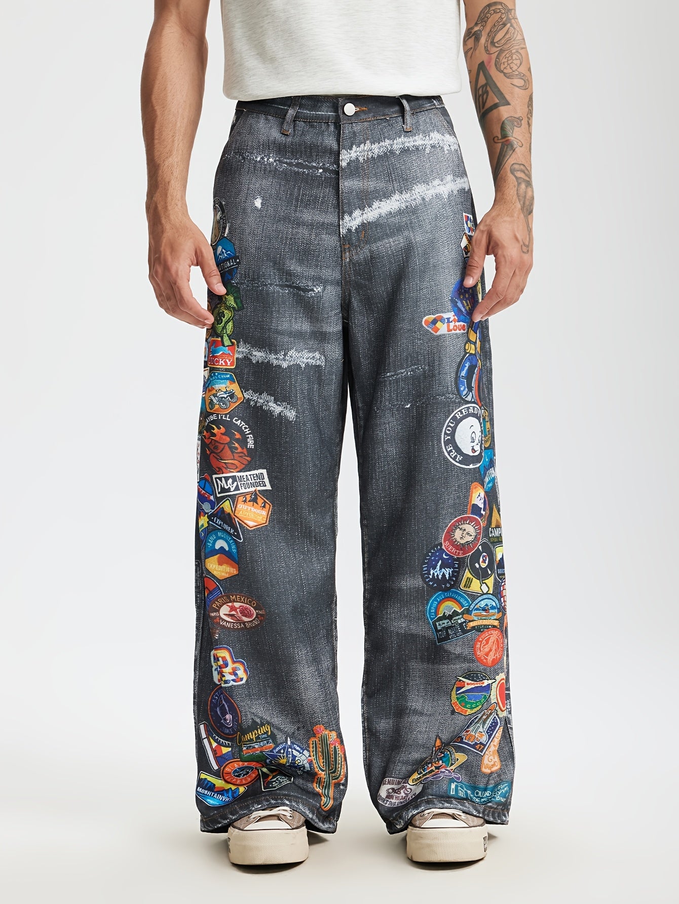 Men's Streetwear Imitation Denim Wide-Leg Pants