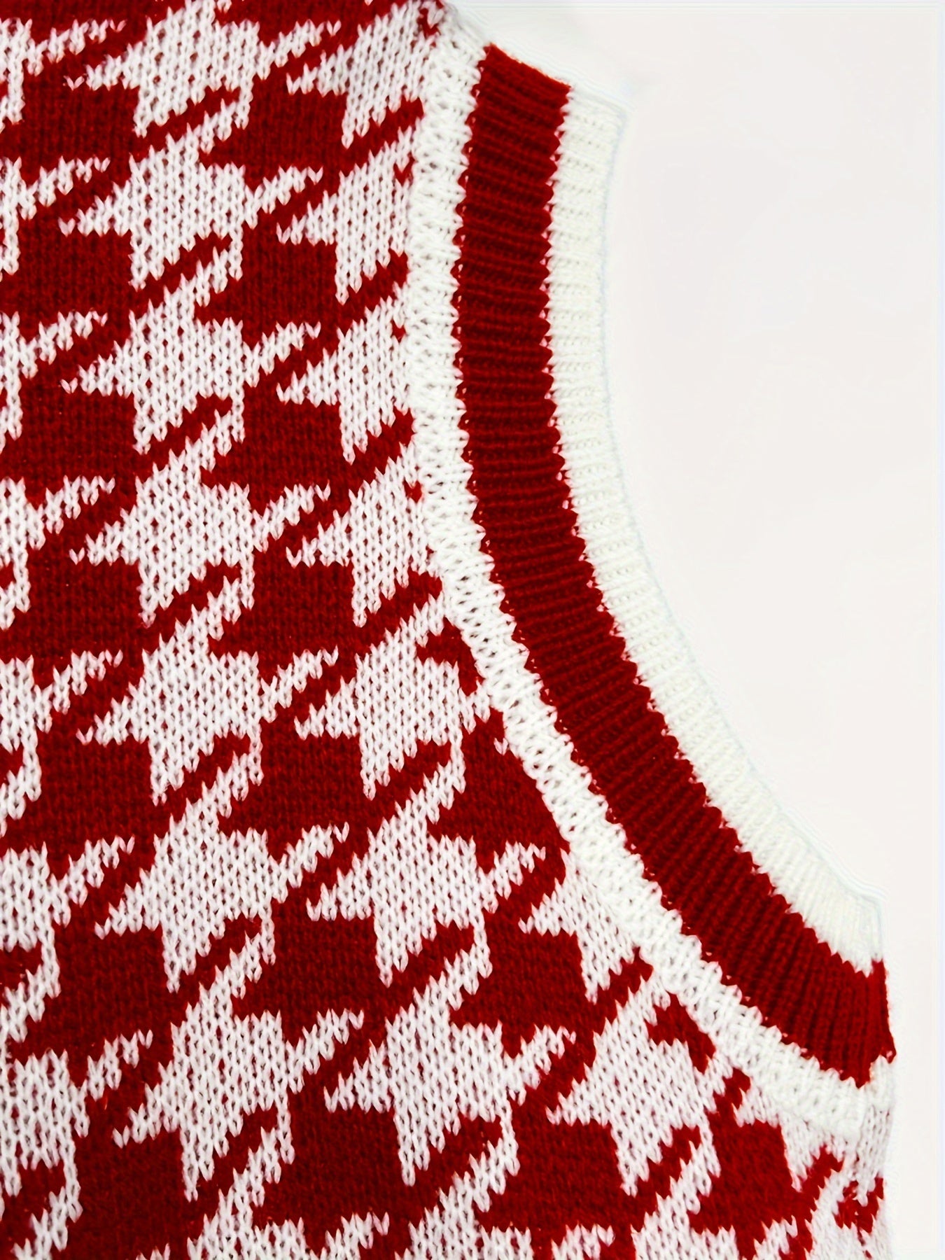 Houndstooth Print V Neck Sweater Vest