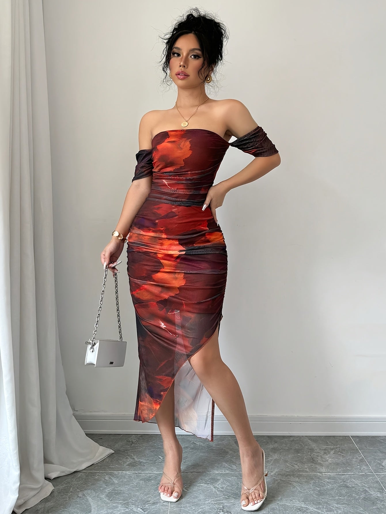 Floral Print Off-the-Shoulder Bodycon Dress for Women