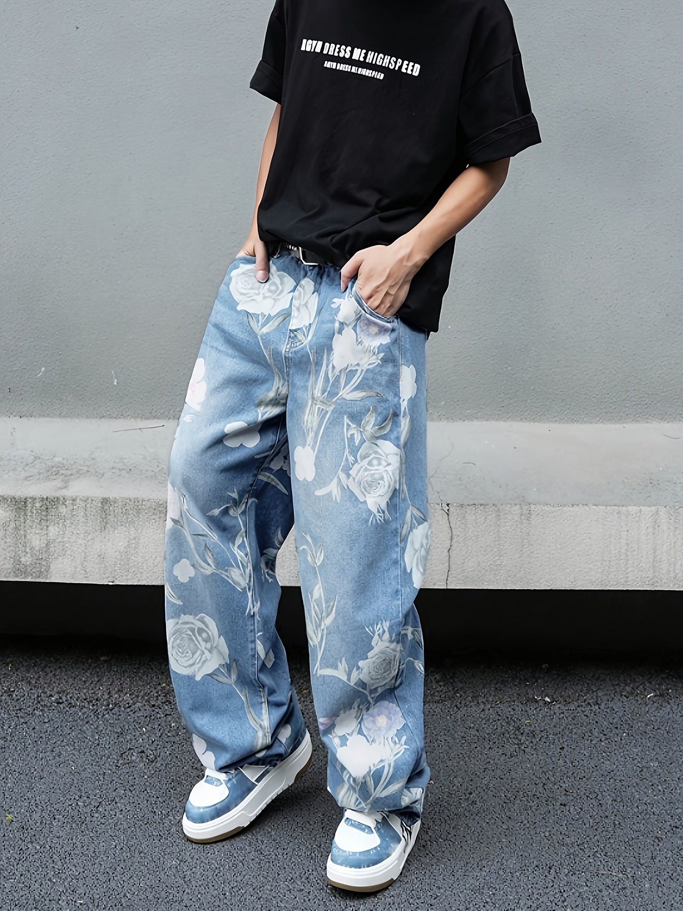 Men's Vintage Floral Print Loose Fit Straight