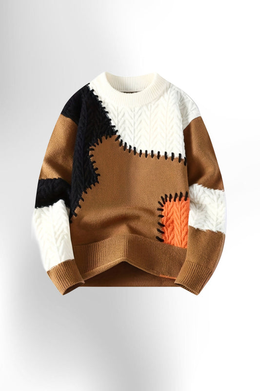 Men's Color-Block Cable Knit Sweater