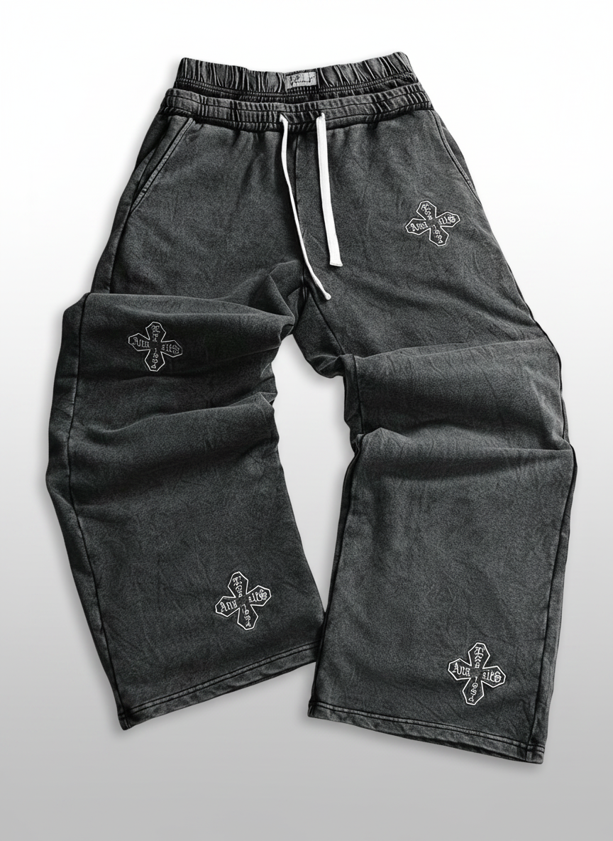 Cross Design Drawstring Waist Sweatpants