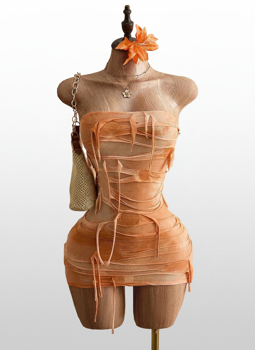 Strapless Fitted Colorblock Asymmetrical Dress