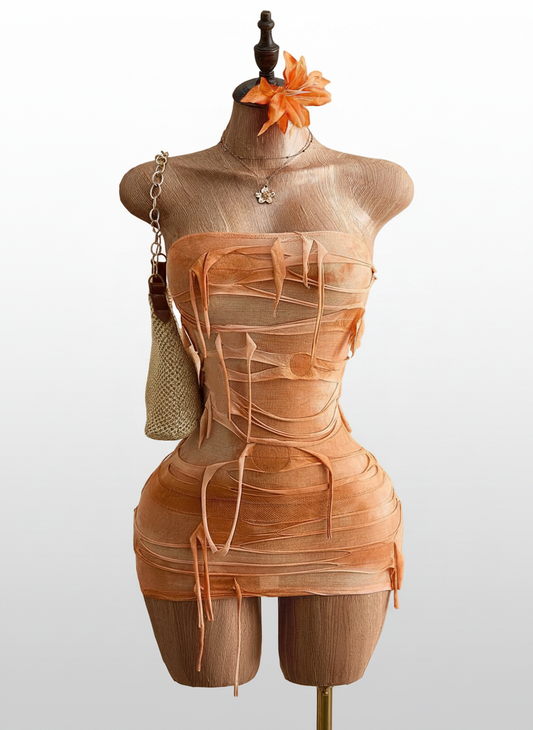 Strapless Fitted Colorblock Asymmetrical Dress