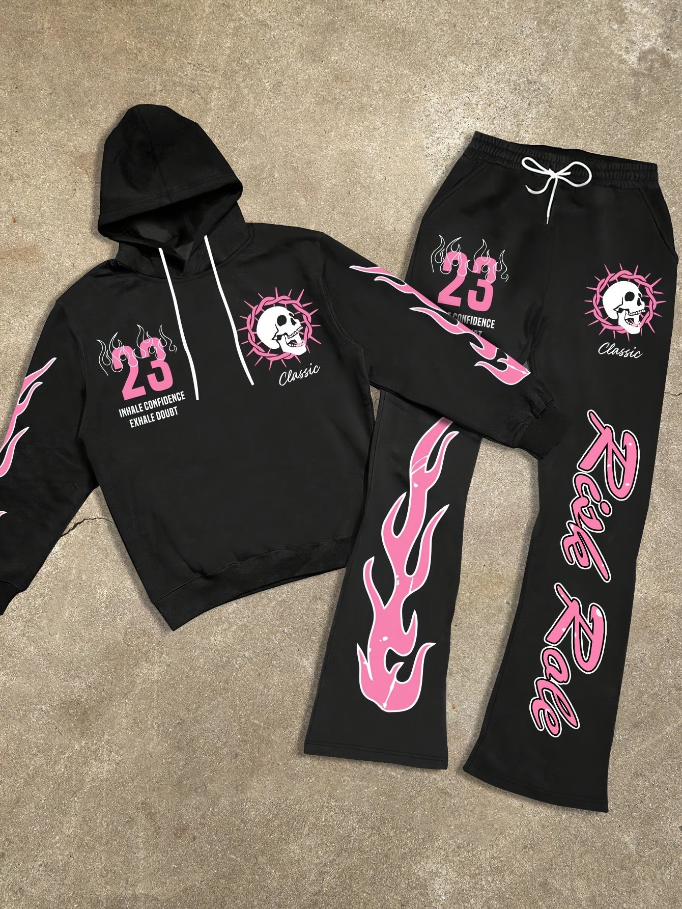 Flame Graphic Hoodie & Sweatpants 2 Piece Set