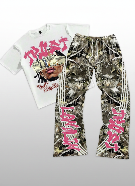 Camo Portrait Print T-Shirt Pants Set