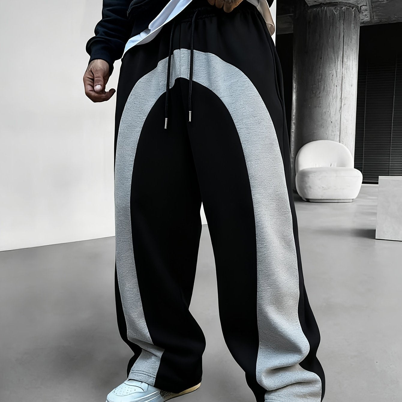 Men's Black & White Contrast Casual Trousers