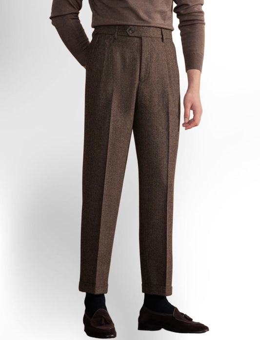 Men's Herringbone Patterned Casual Trousers