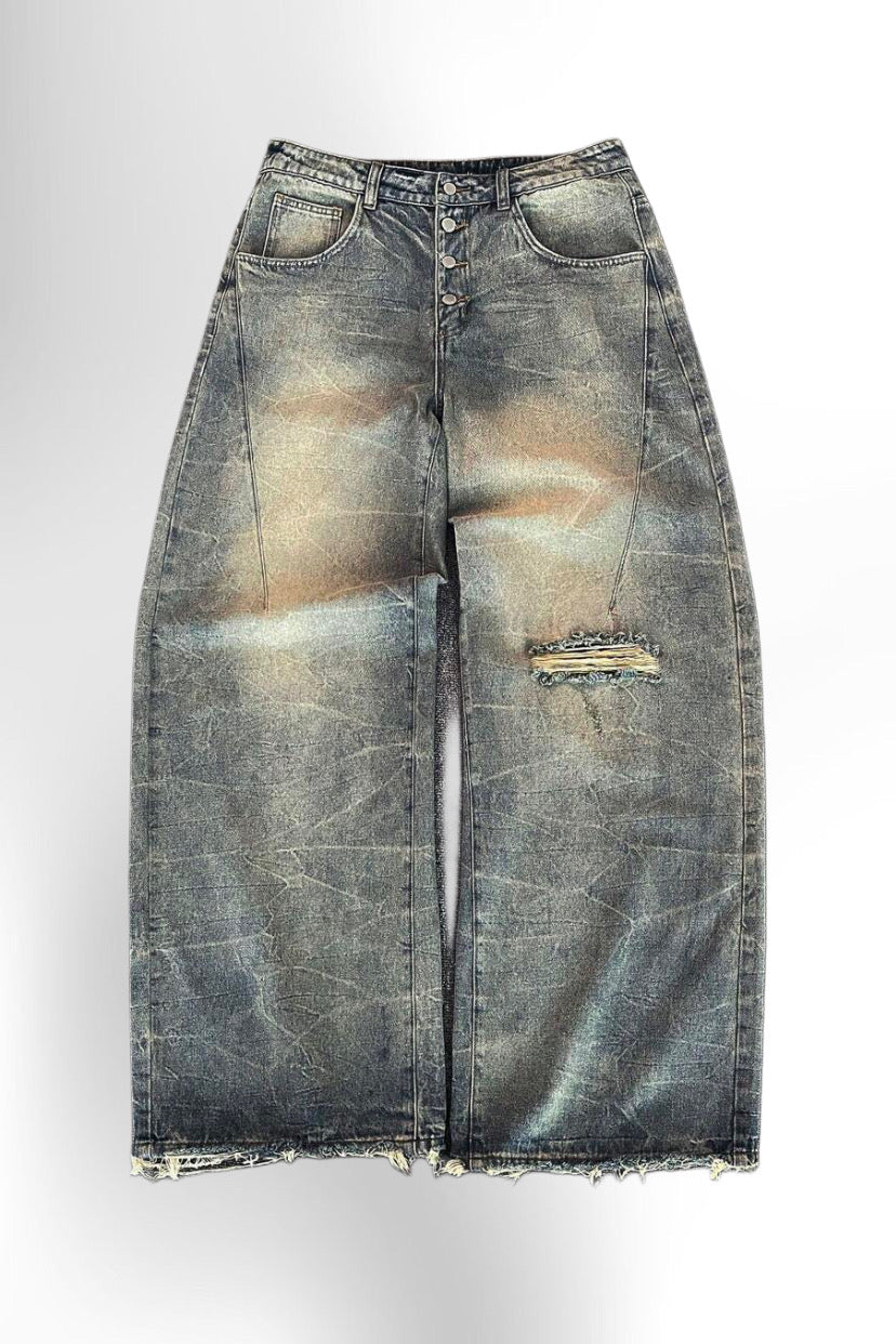 Men's Washed Vintage Wide Leg Flare Jeans