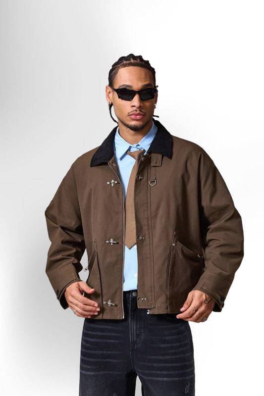Men's Autumn Metal Claw Buckle Patchwork Jacket