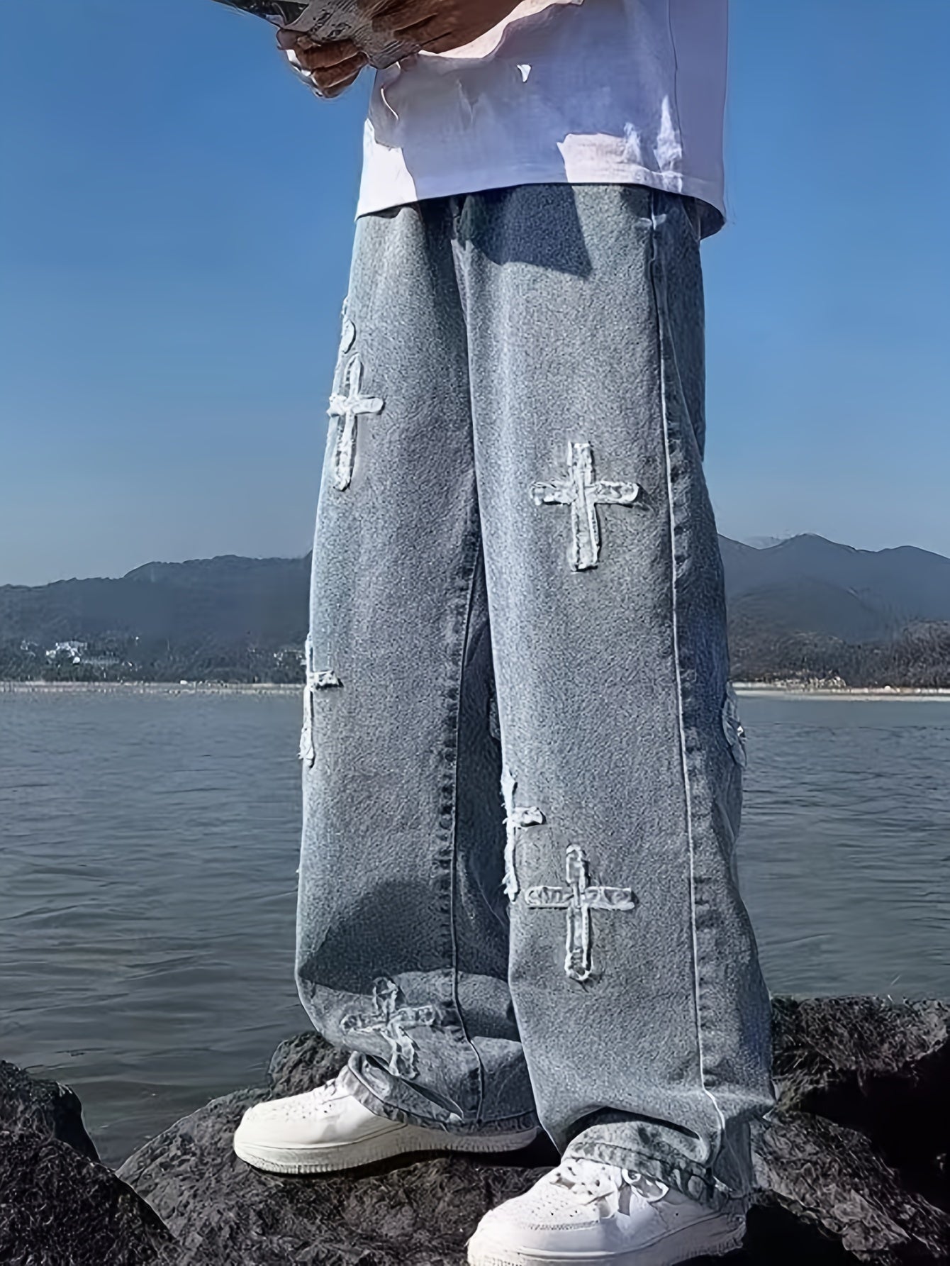 Embroidered Cross Casual Pants