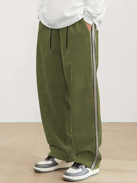 Men's Casual Straight-Leg Jacquard Striped Pants