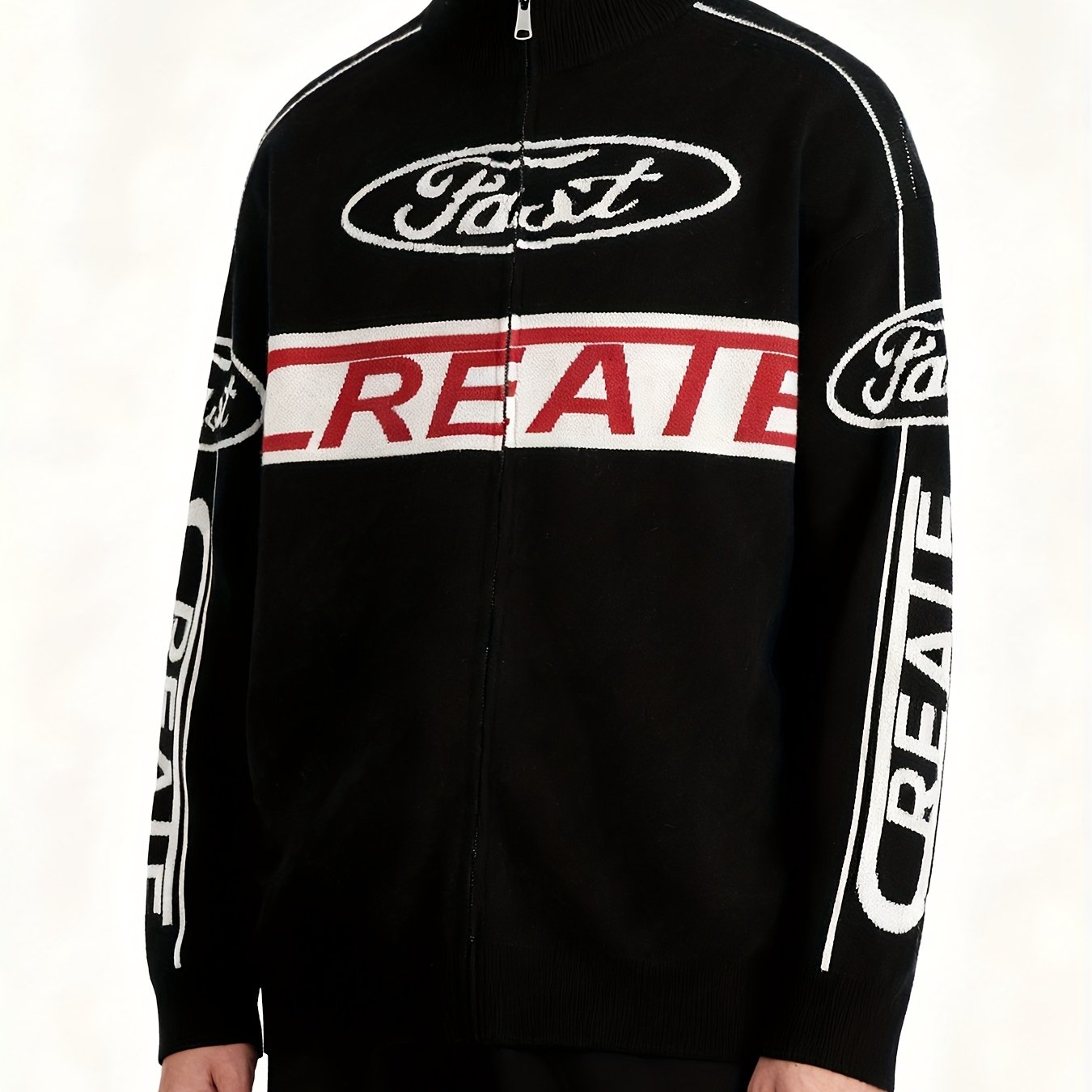 Men's Heavyweight Full-Zip Letter Graphic Sweater Jacket