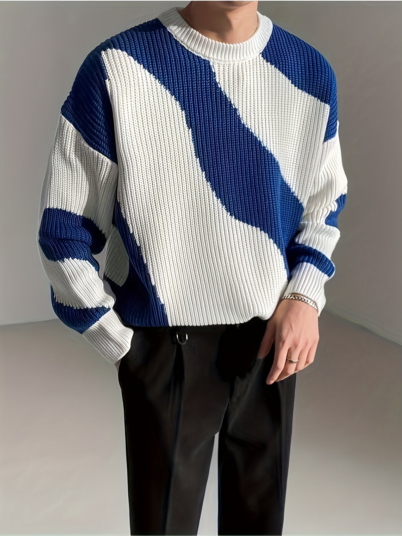 Men's Casual Striped Round Neck Sweater