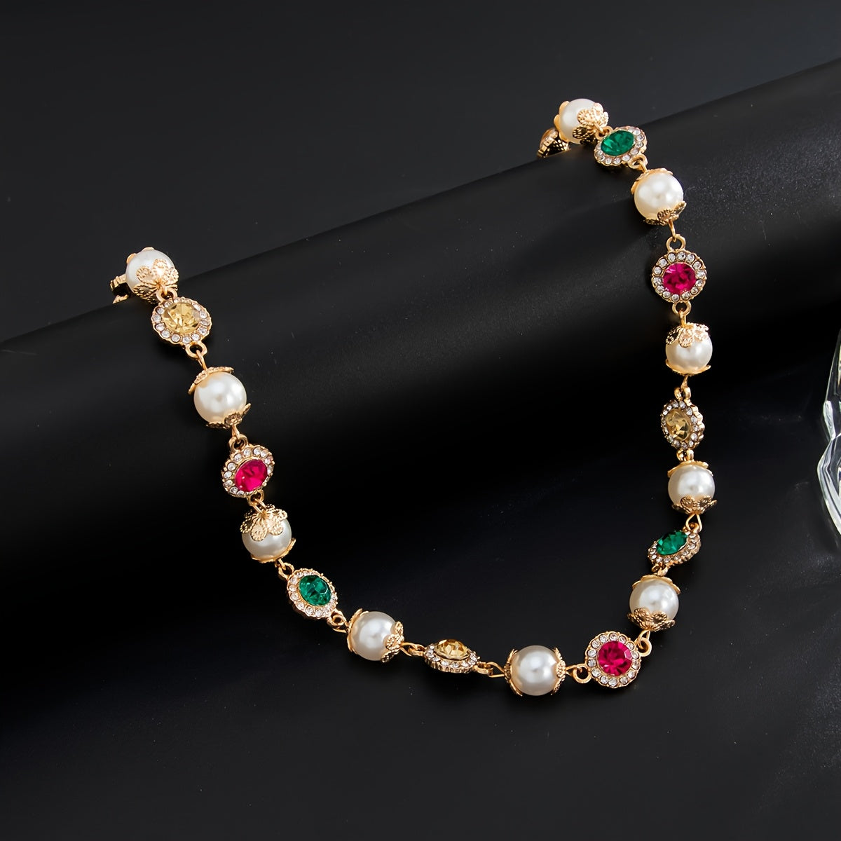 Colored Imitation Pearl Necklace and Bracelet