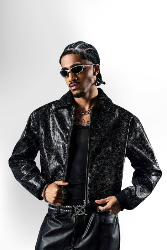 Men's Motorcycle Zip-Up Leather Long Sleeve Jacket