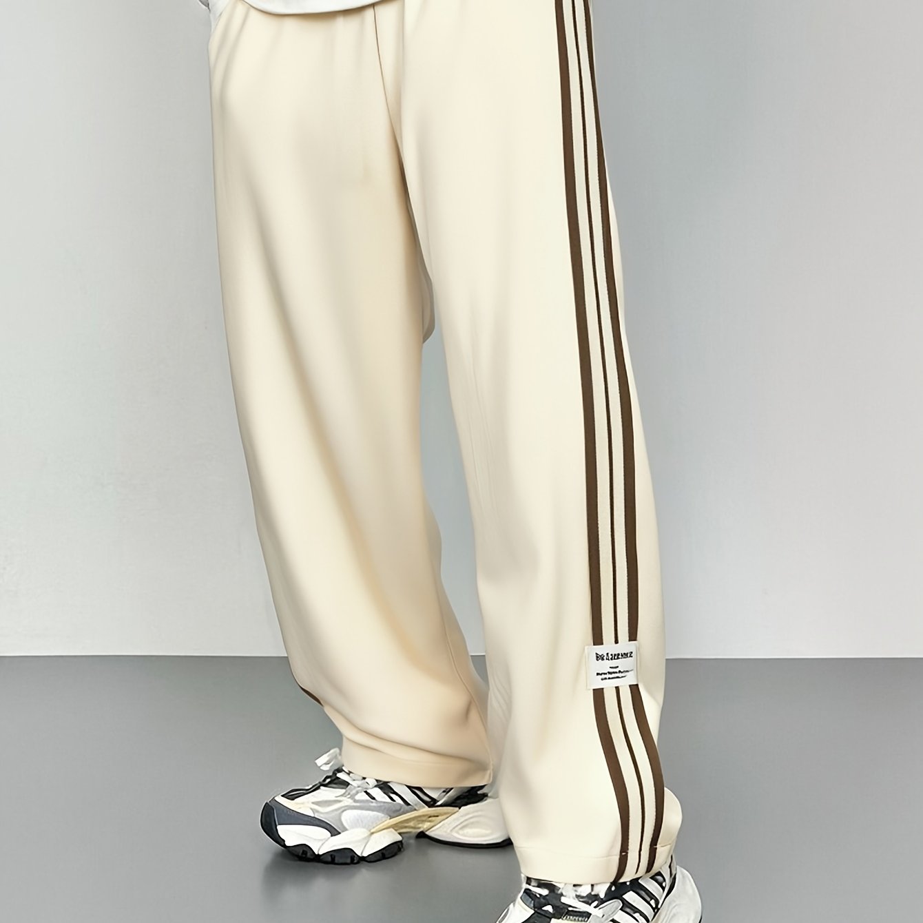 Men's  White Striped Athletic Jogger Pants