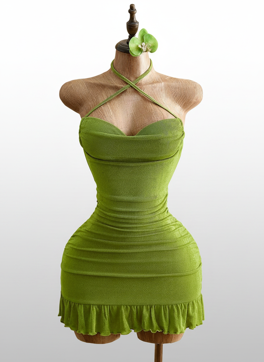 Drawstring Halter Cami Mini Bodycon Dress