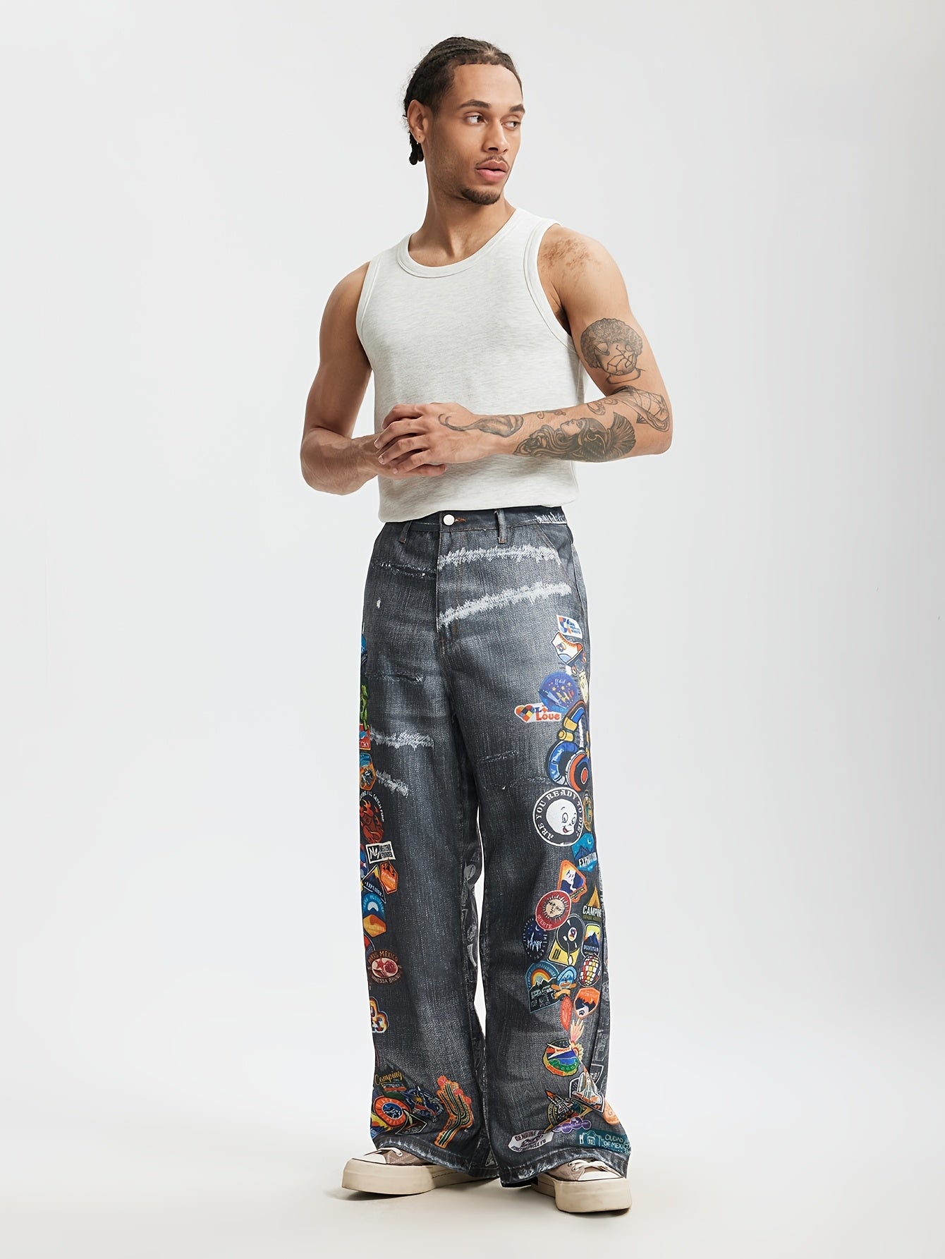 Men's Streetwear Imitation Denim Wide-Leg Pants