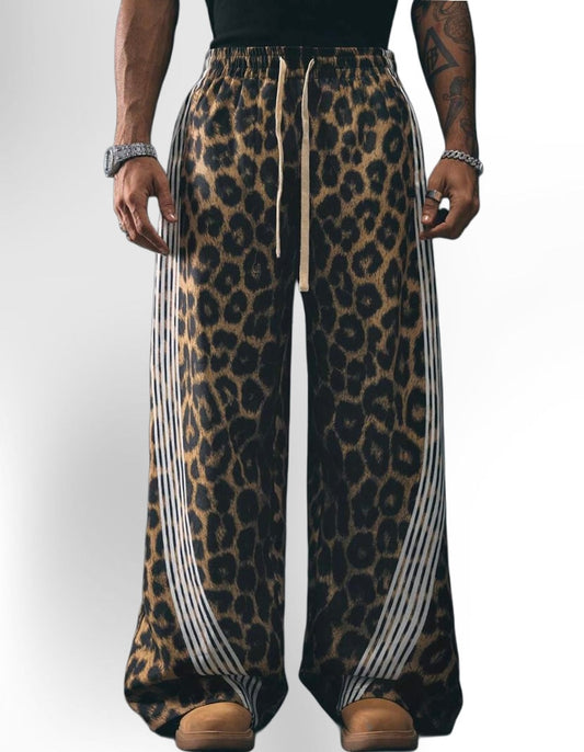 Leopard Pattern Loose Fit Straight Leg Men's Pants