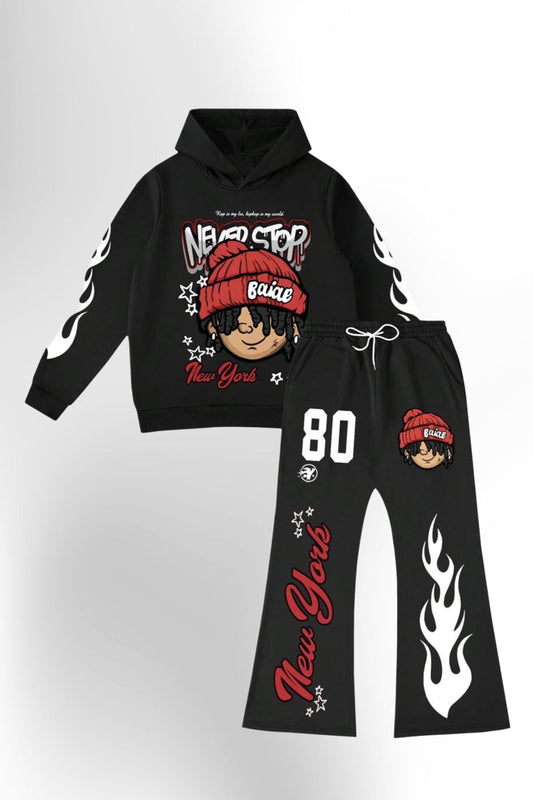 Men's Print Hoodie And Drawstring Pants Casual Tracksuit