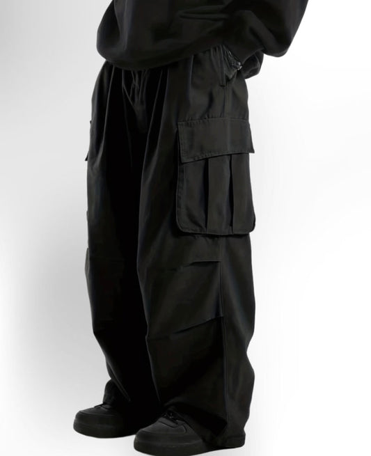 Solid Multi Flap Pockets Men's Straight Leg Cargo Pants