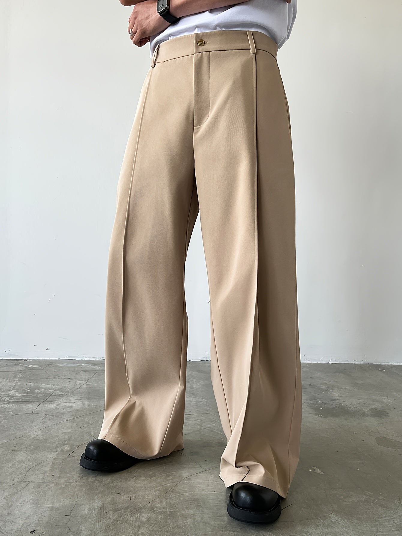 Men'S Casual Straight-Leg Pants with Button Closure