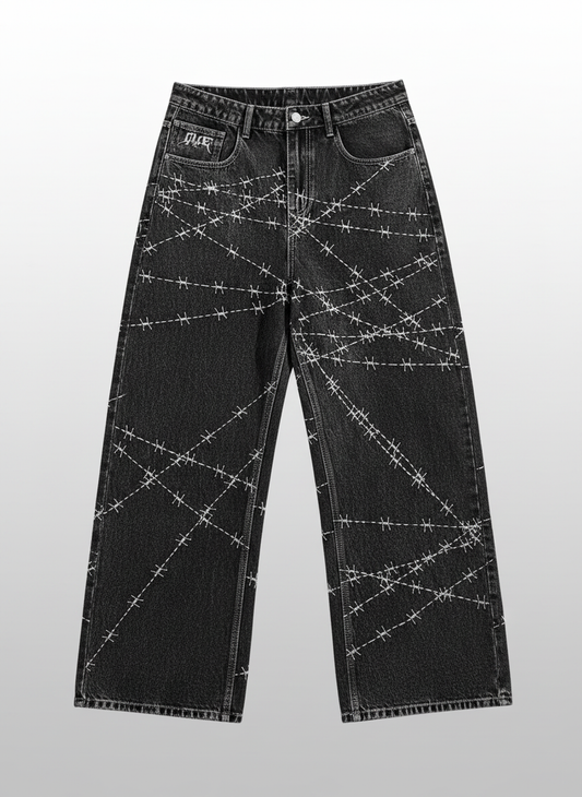 Thorn Print Loose Wide Leg Jeans