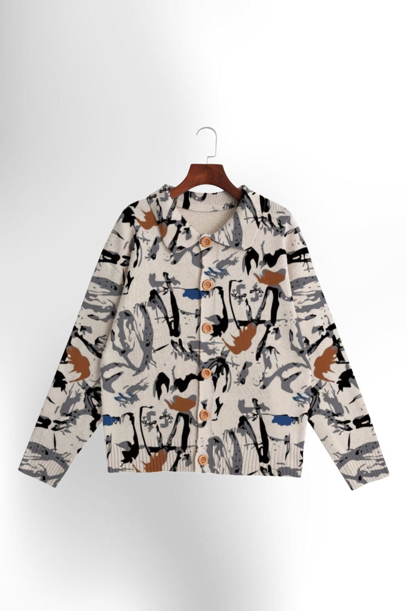 Men's Printed  Knit Sweater Cardigan
