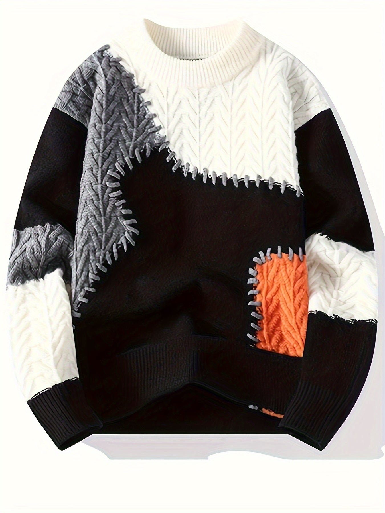Men's Color-Block Cable Knit Sweater