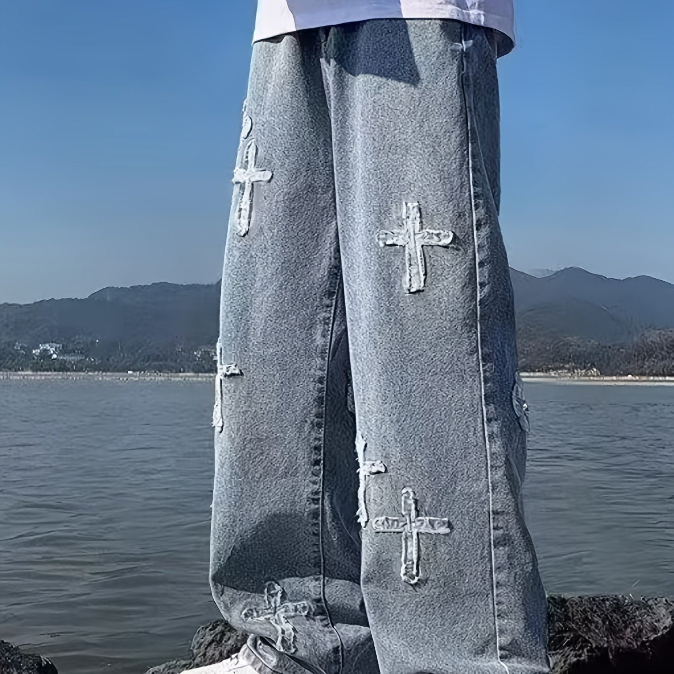 Embroidered Cross Casual Pants