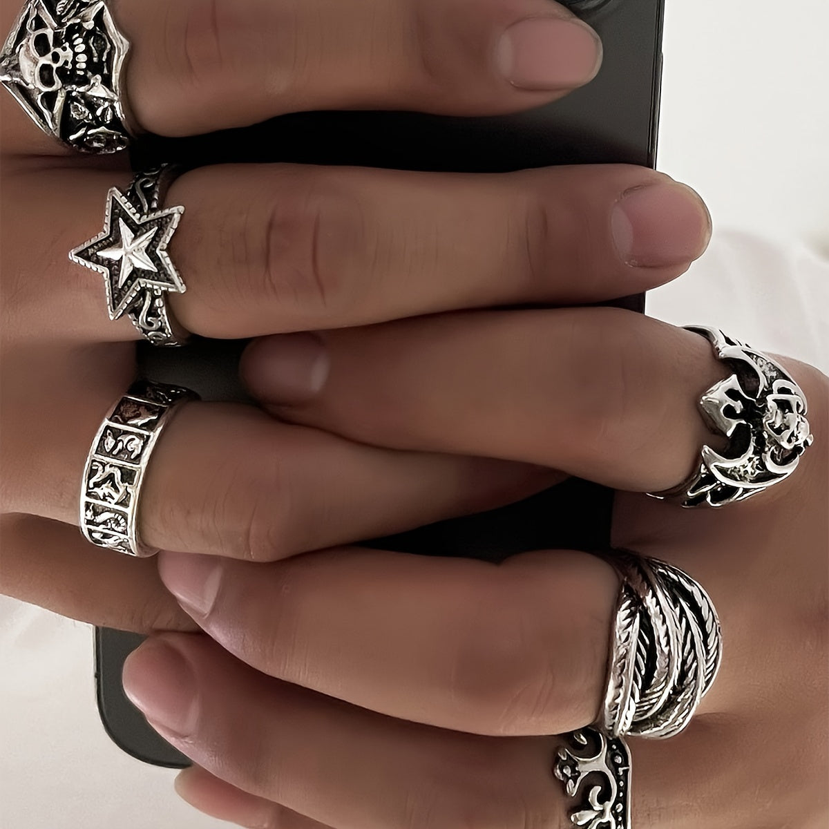 Set Of 6 Punk Skull Rings