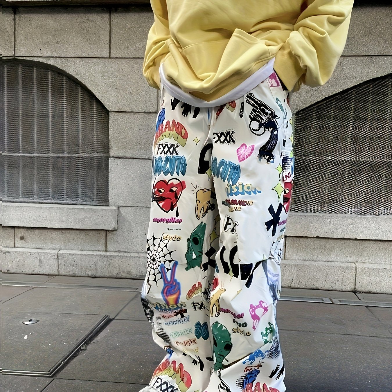 Graphic Polyester Wide-Leg Pants