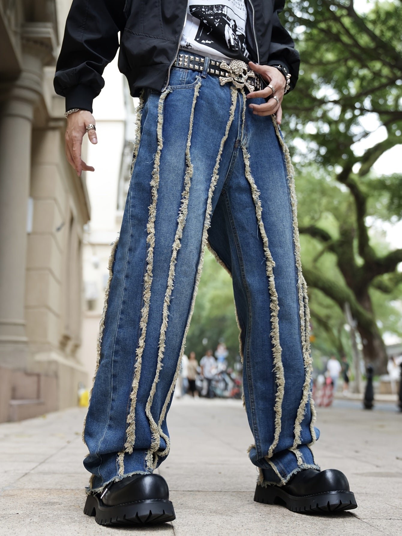 Men's Street Style Raw Hem Loose-Fit Jeans