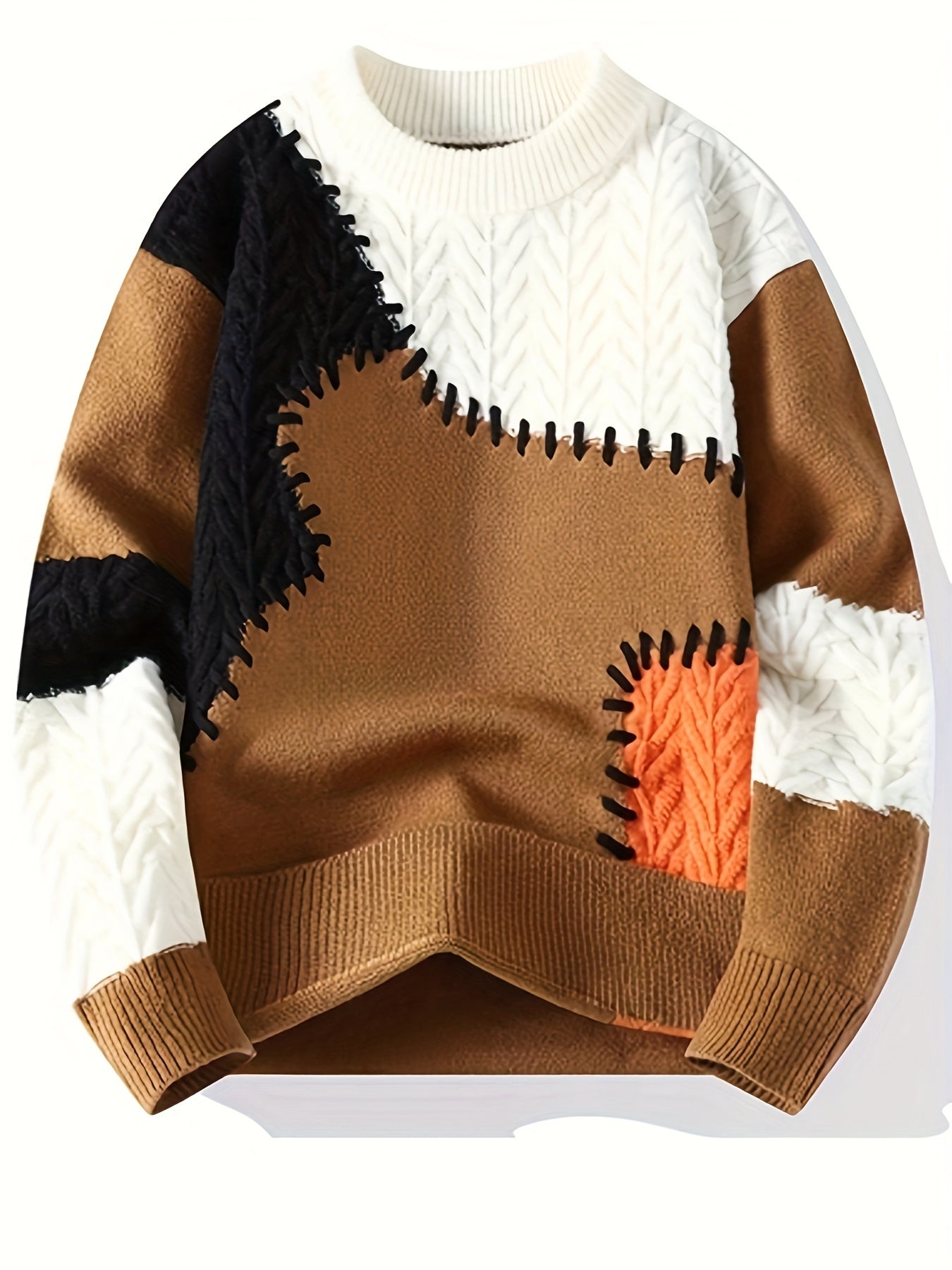 Men's Color-Block Cable Knit Sweater