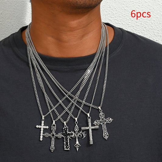 6pcs Men'S Stainless Steel Chain Necklace Set