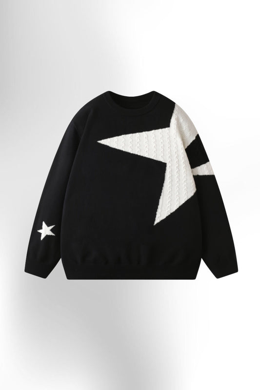 Men's Black & White Contrast Crew Neck Sweater