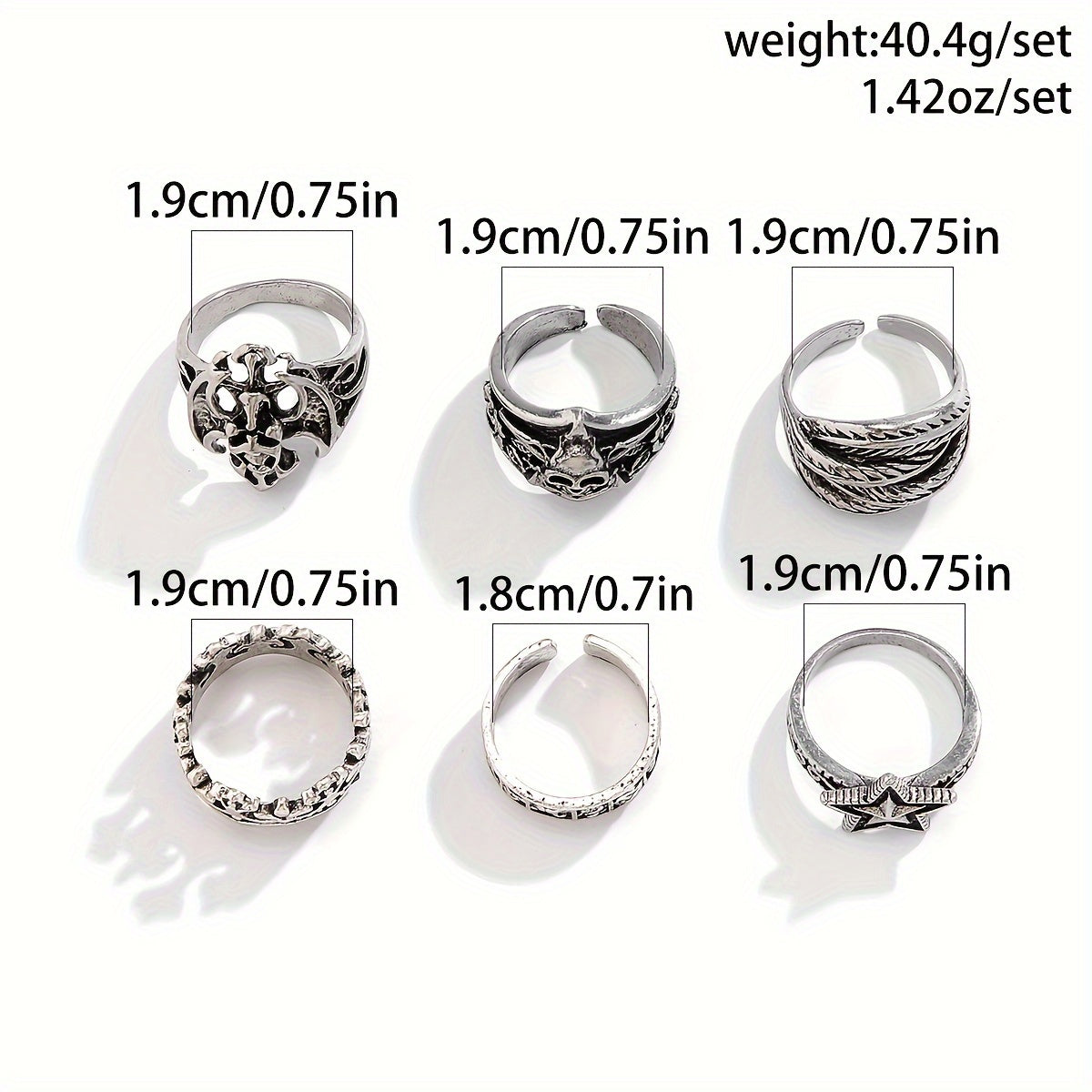 Set Of 6 Punk Skull Rings