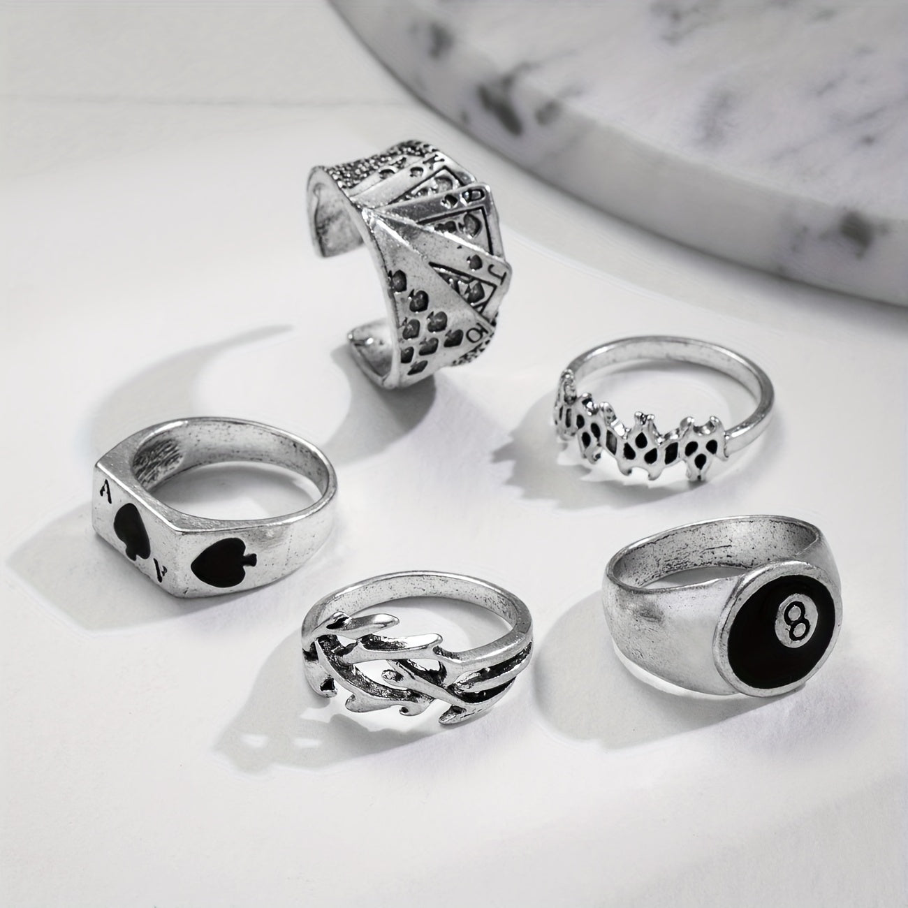 Set Of 5 Silvery Vintage Ring Sets