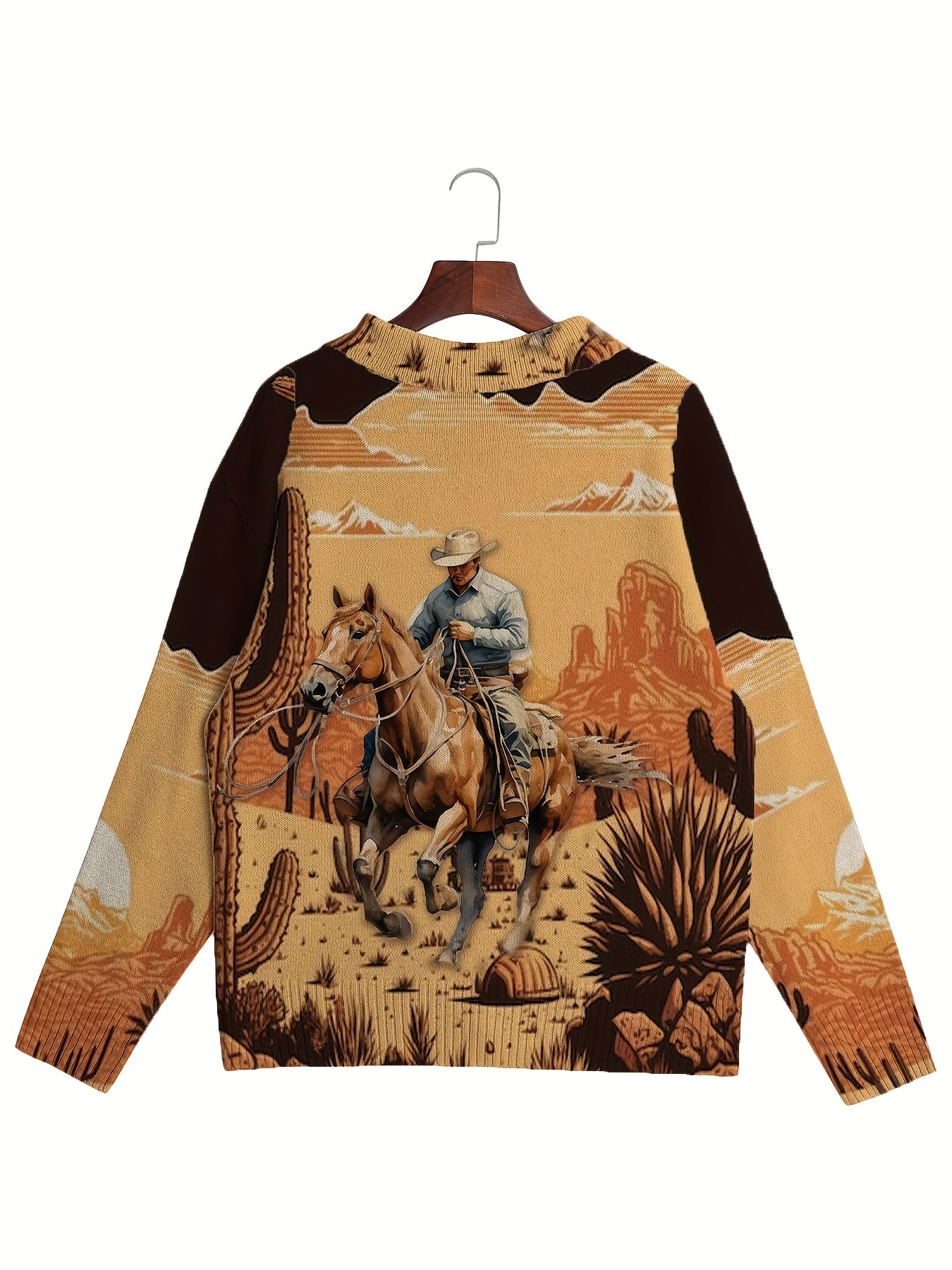 Men'S Vintage Cowboy Print Cardigan