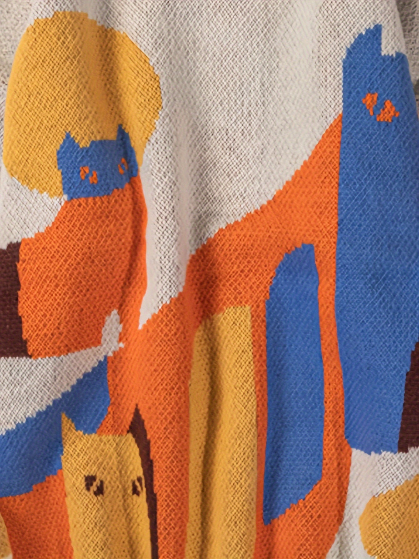 Casual Cat Pattern Knitted Crew Neck Sweater