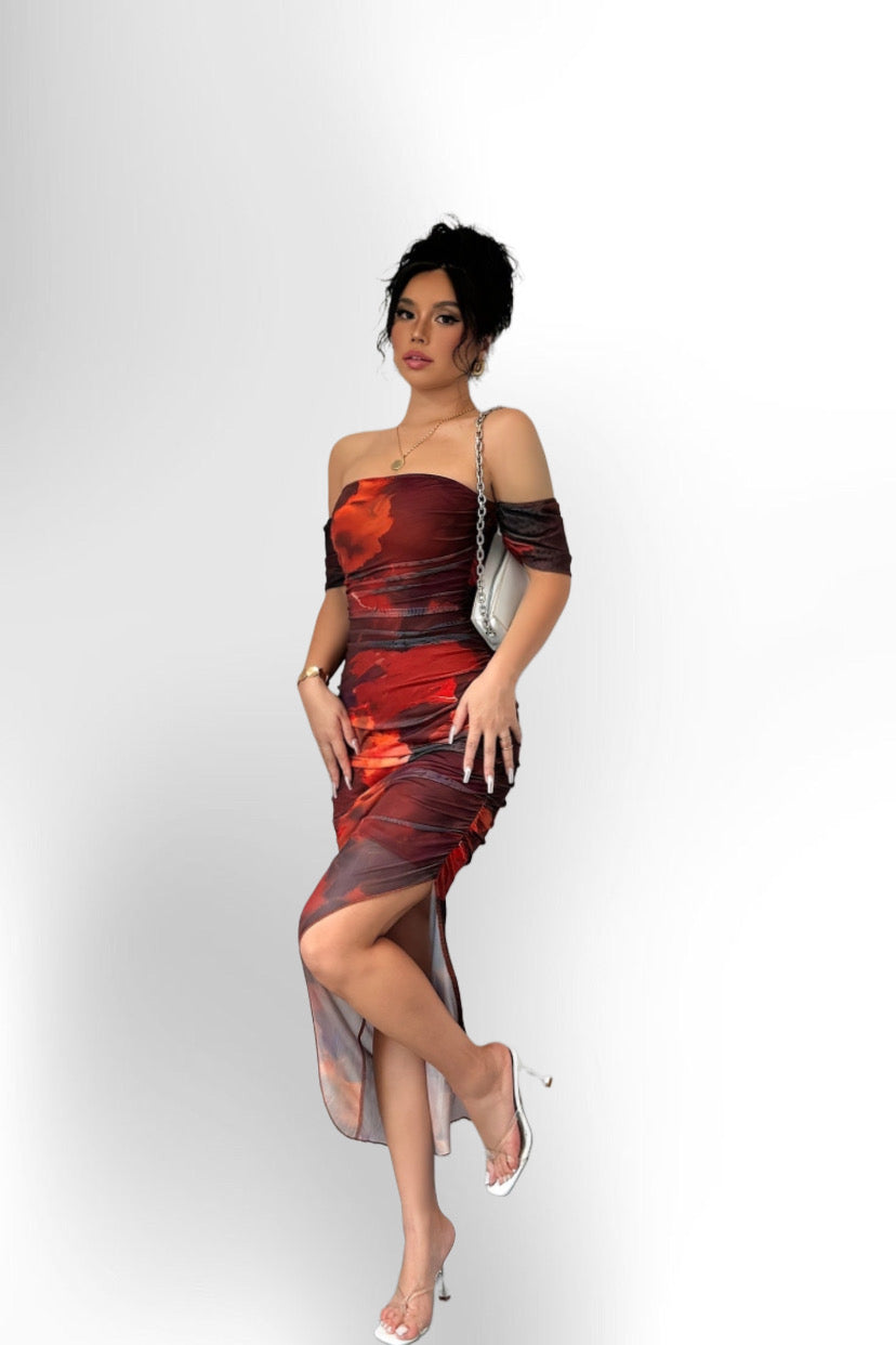 Floral Print Off-the-Shoulder Bodycon Dress for Women