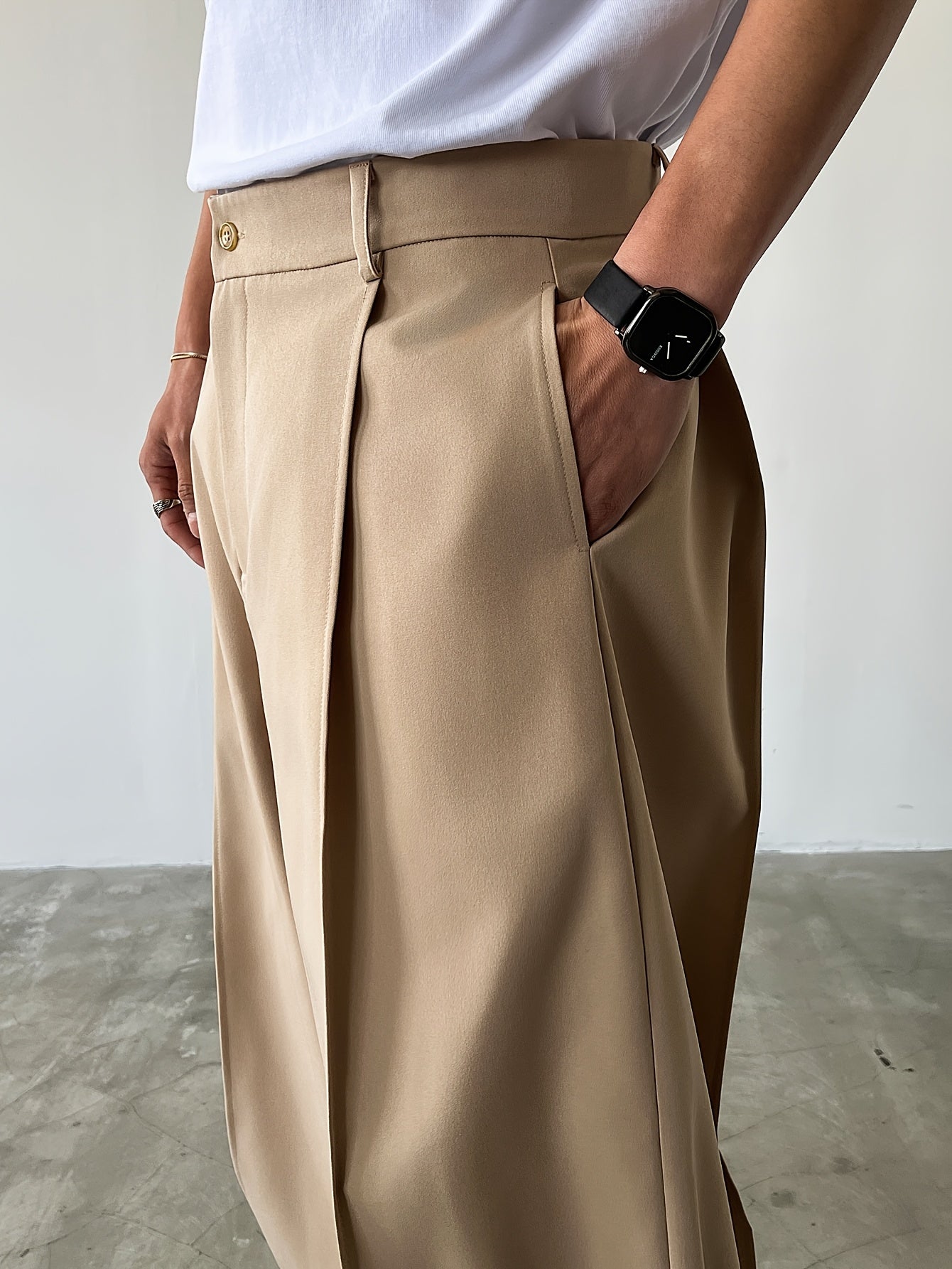 Men'S Casual Straight-Leg Pants with Button Closure