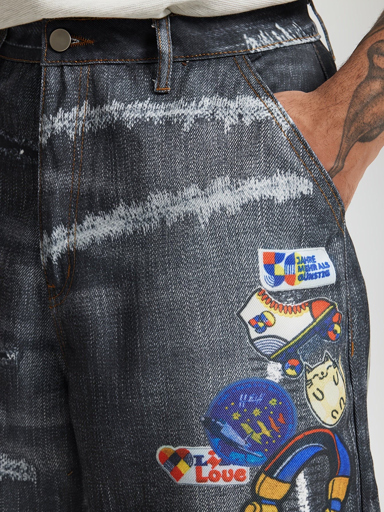 Men's Streetwear Imitation Denim Wide-Leg Pants