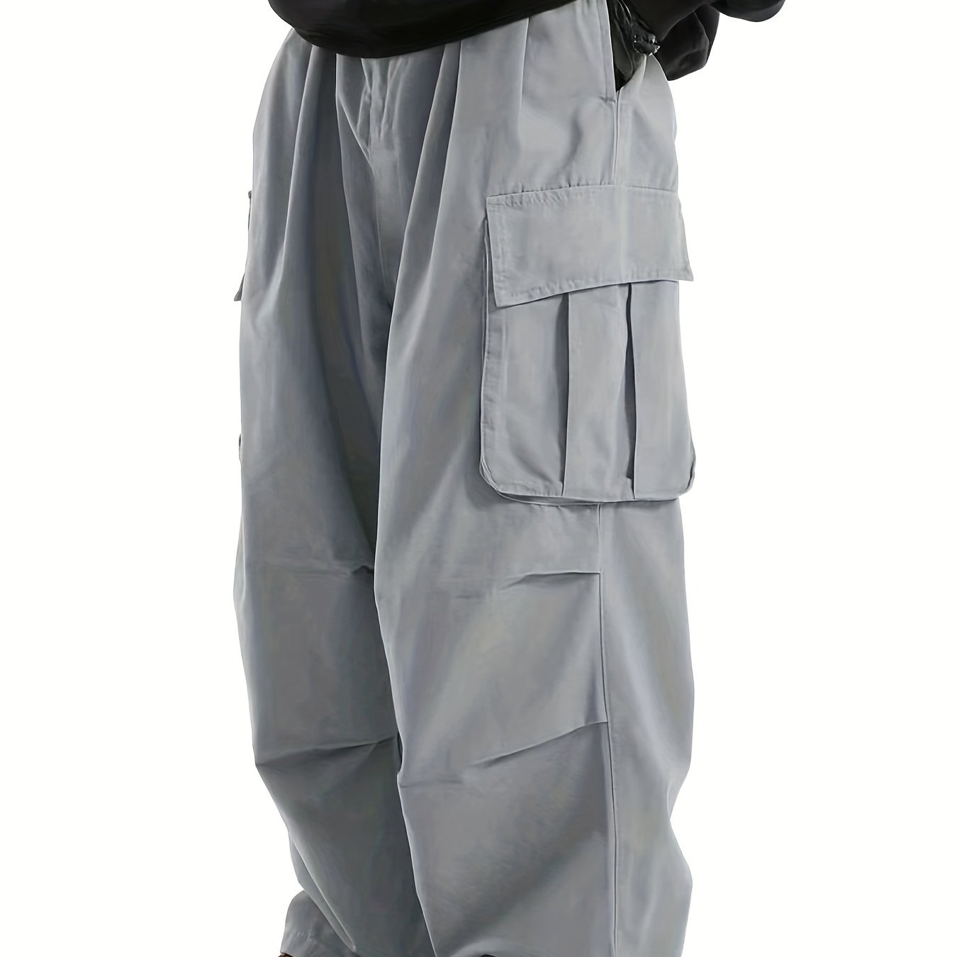 Solid Multi Flap Pockets Men's Straight Leg Cargo Pants