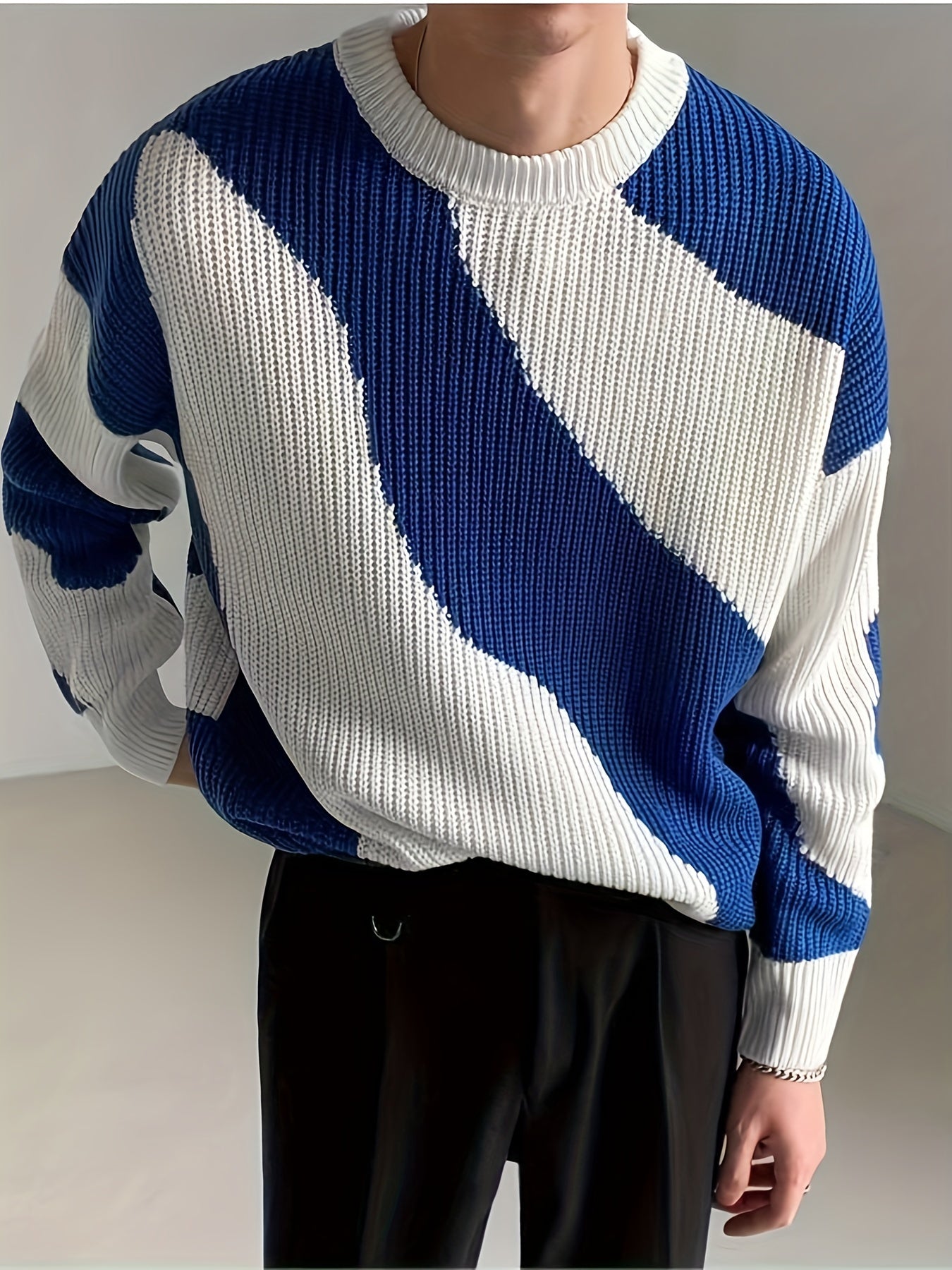 Men's Casual Striped Round Neck Sweater