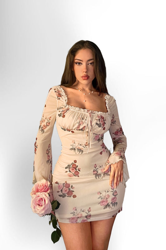 Women'S Floral Print Bodycon Mini Dress