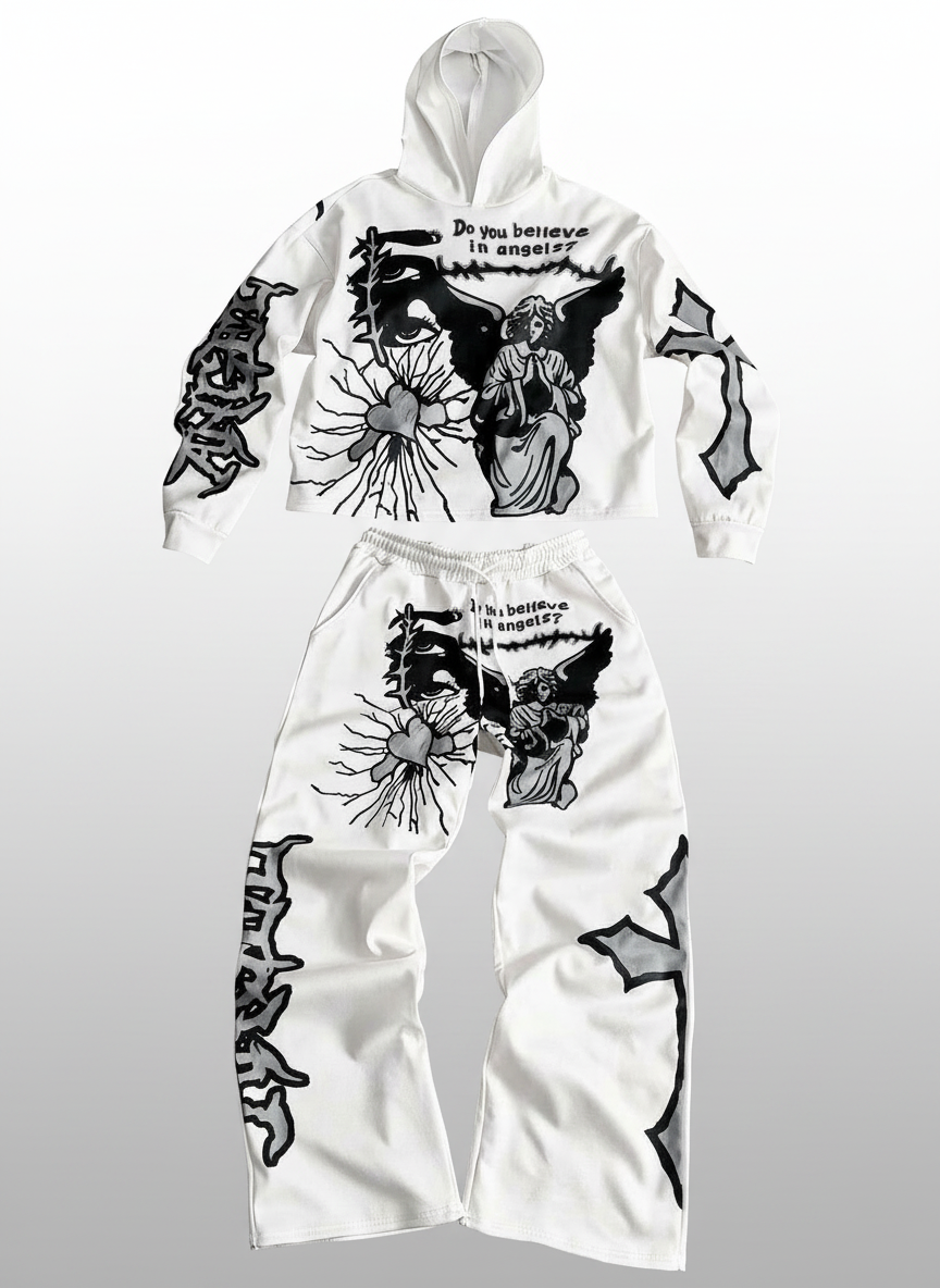 Angel Heart Print Hoodie Pants Set